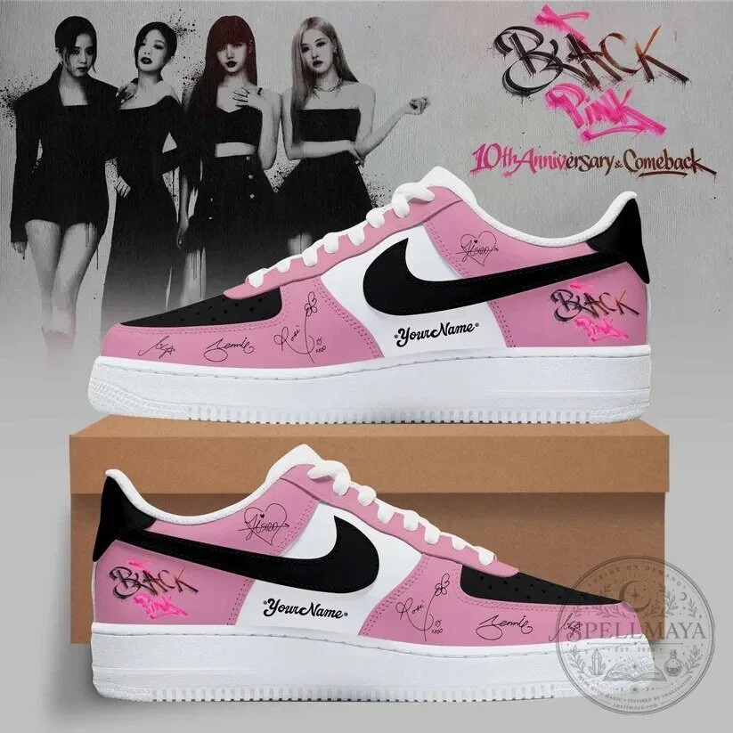 Blackpink 10th Anniversary & Comeback Custom Name Pink and Black Sneakers