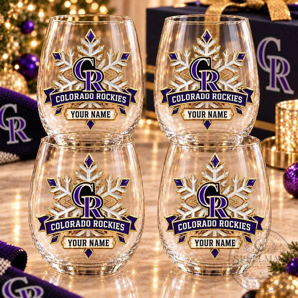 Colorado Rockies Major League Baseball Snowflake Stemless Wine Glass Set