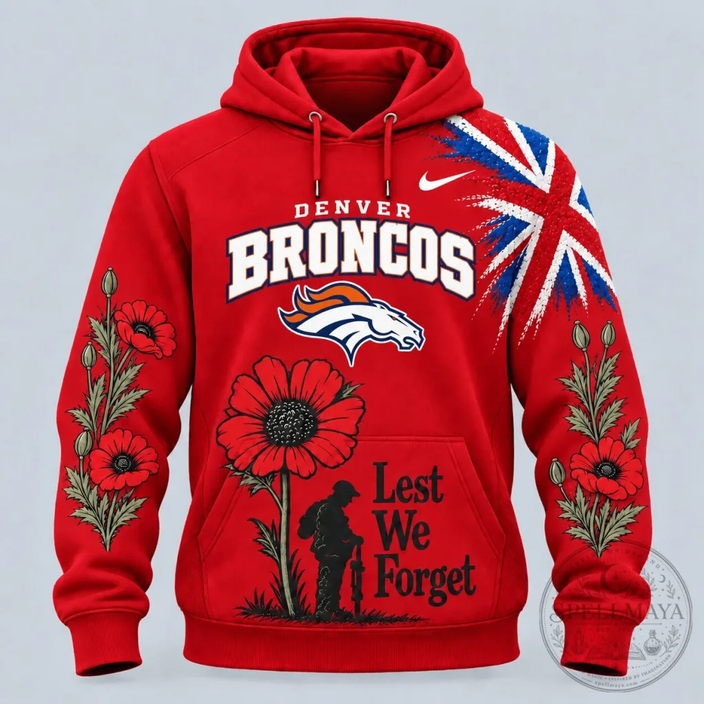 Denver Broncos Lest We Forget Poppy Flower Red Hoodie Denver Broncos Lest We Forget Poppy Flower Red Hoodie