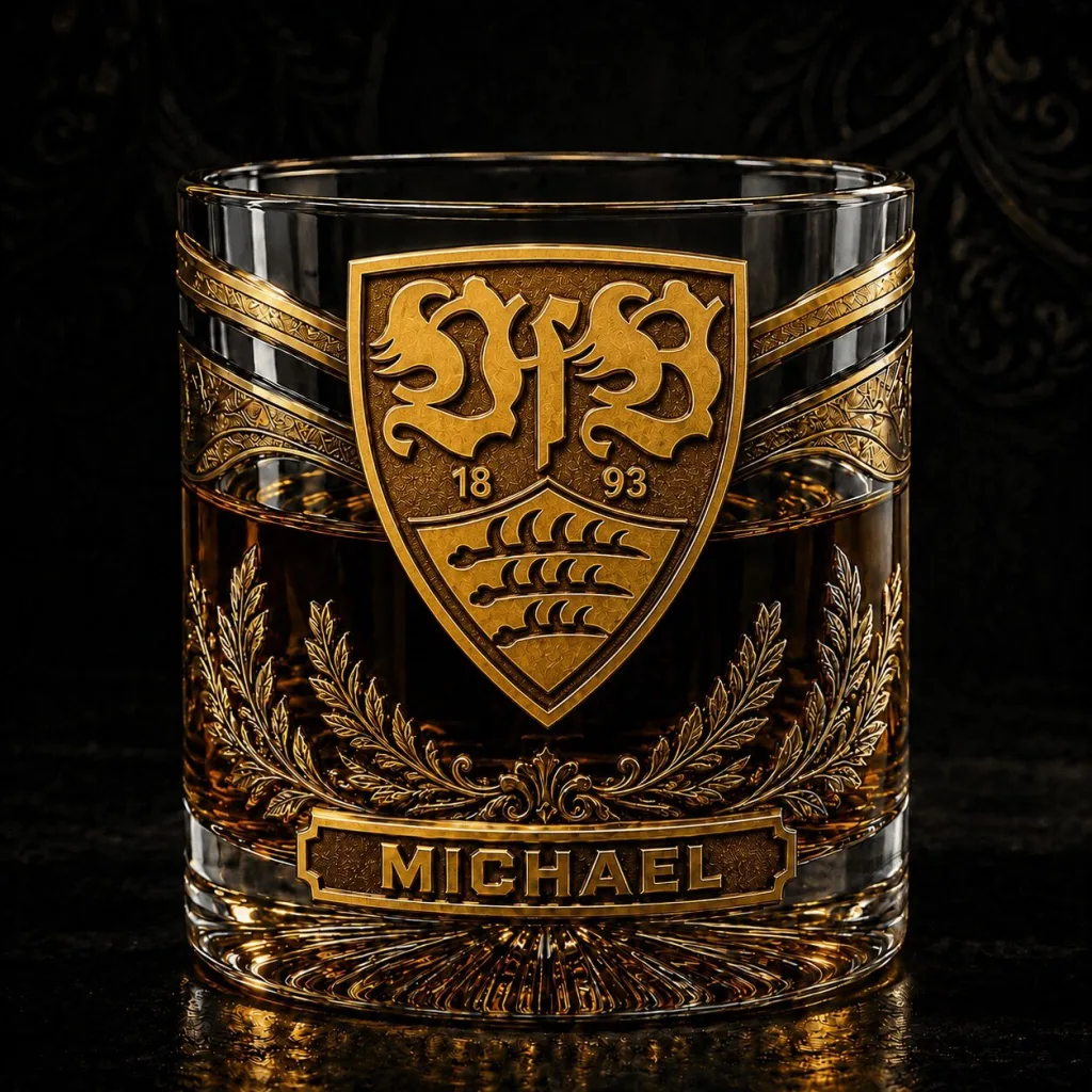 VfB Stuttgart Bundesliga Football Club Gold Crest Custom Name Whiskey Glass