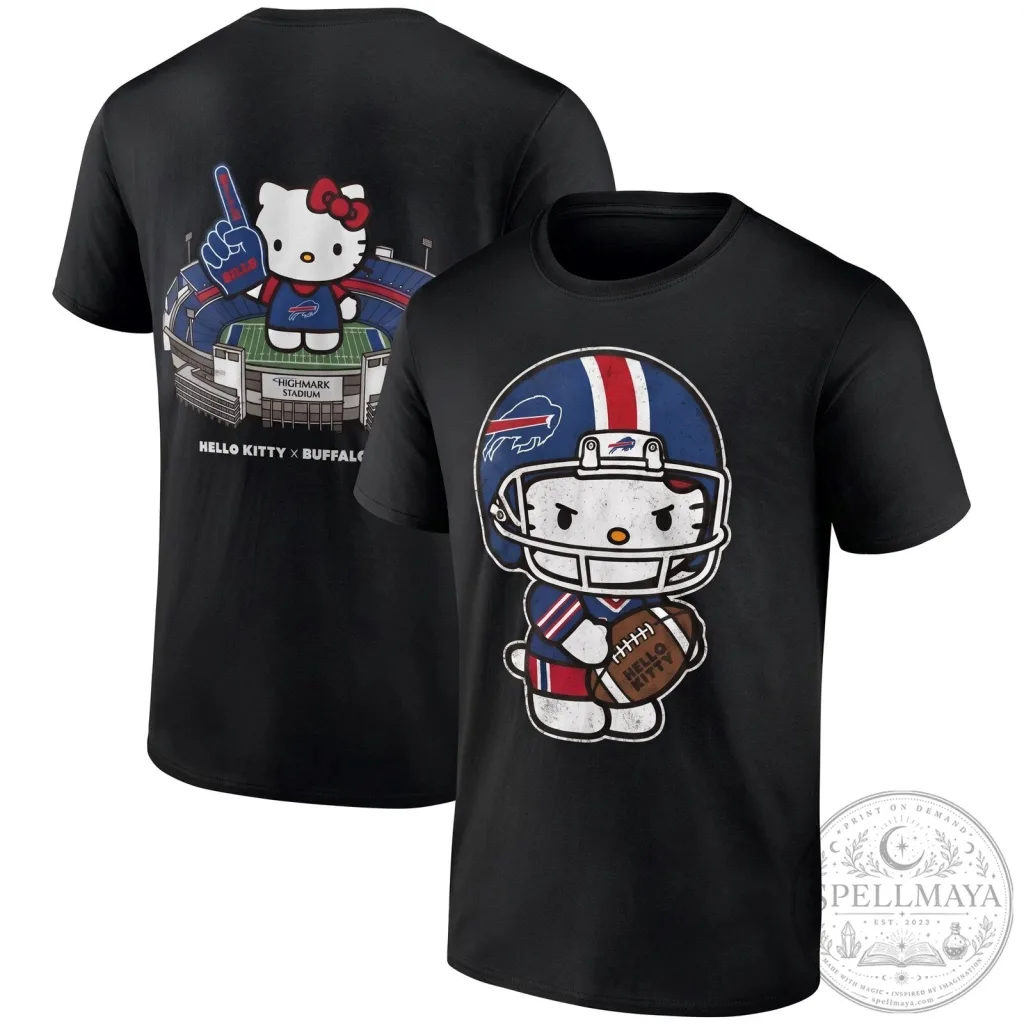 Hello Kitty Buffalo Bills Highmark Stadium Football T-Shirt Hello Kitty Buffalo Bills Highmark Stadium Football T-Shirt