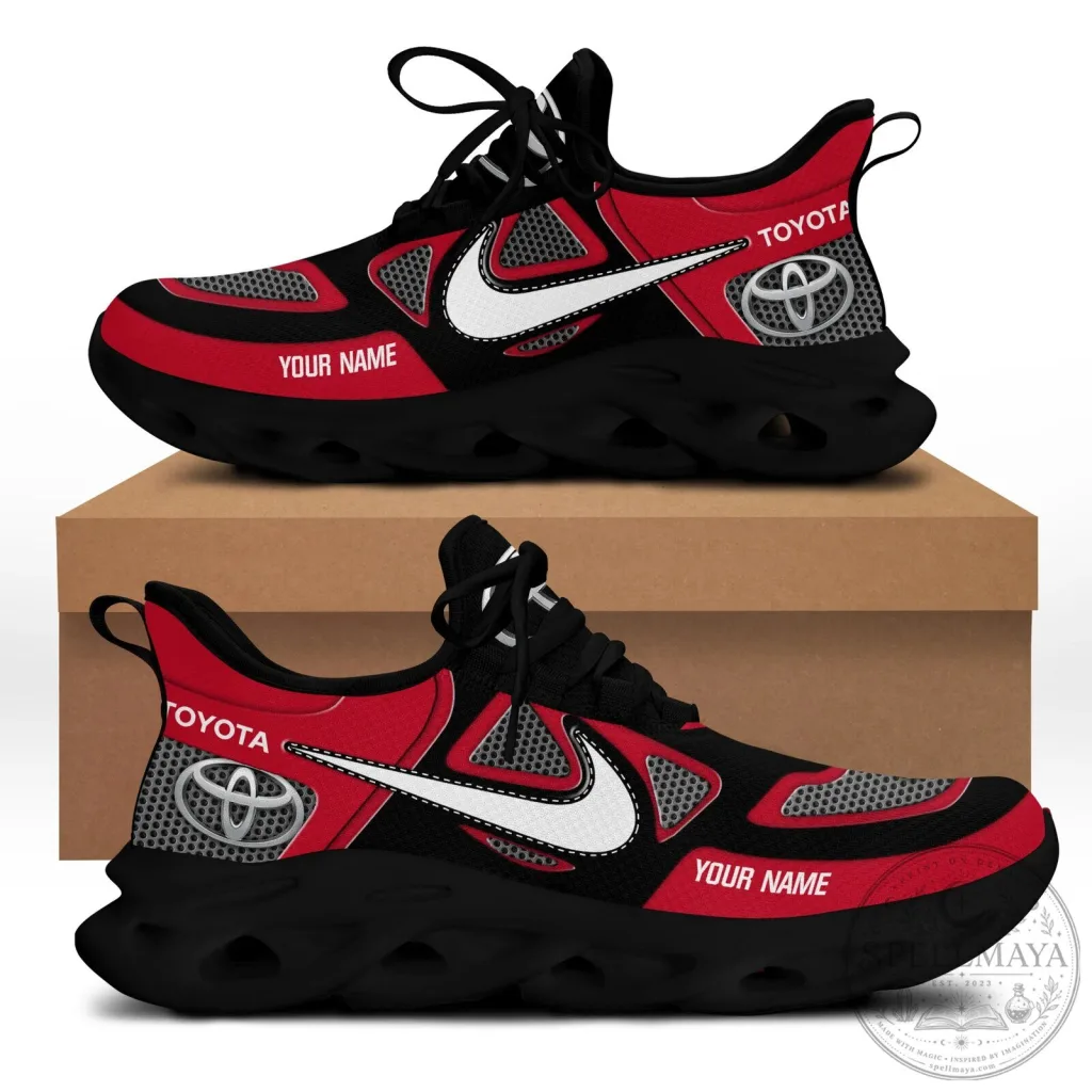 Toyota Branded Red and Black Custom Name Running Shoes for Men and Women Toyota Branded Red and Black Custom Name Running Shoes for Men and Women