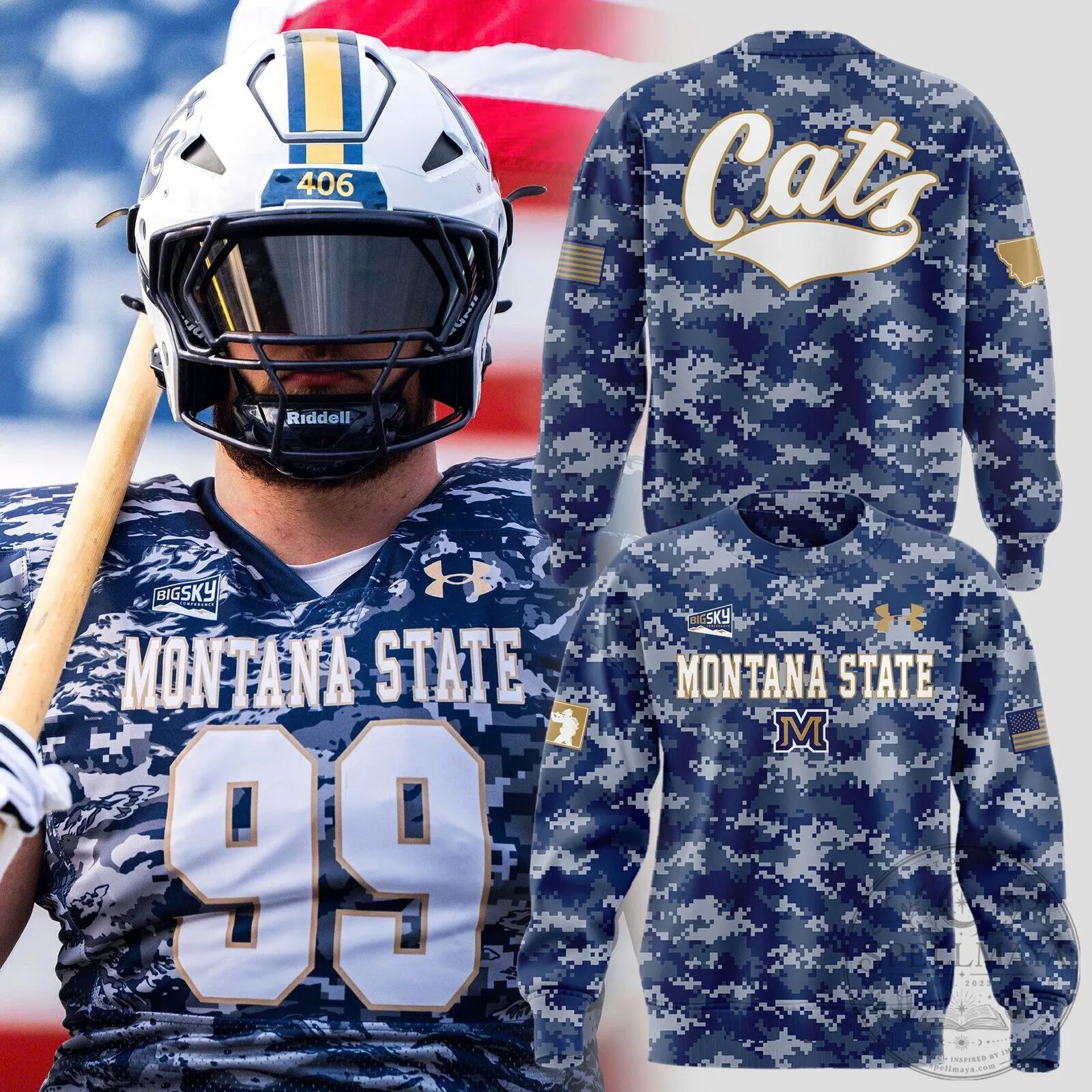 Montana State Football Team Digital Camouflage Pattern Crewneck Sweatshirt