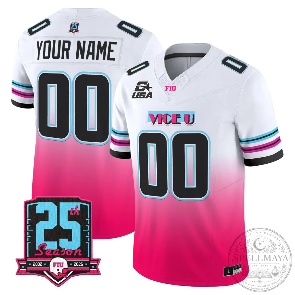 Florida International Panthers 25th Season Pink Vice Vapor Custom Football Jersey