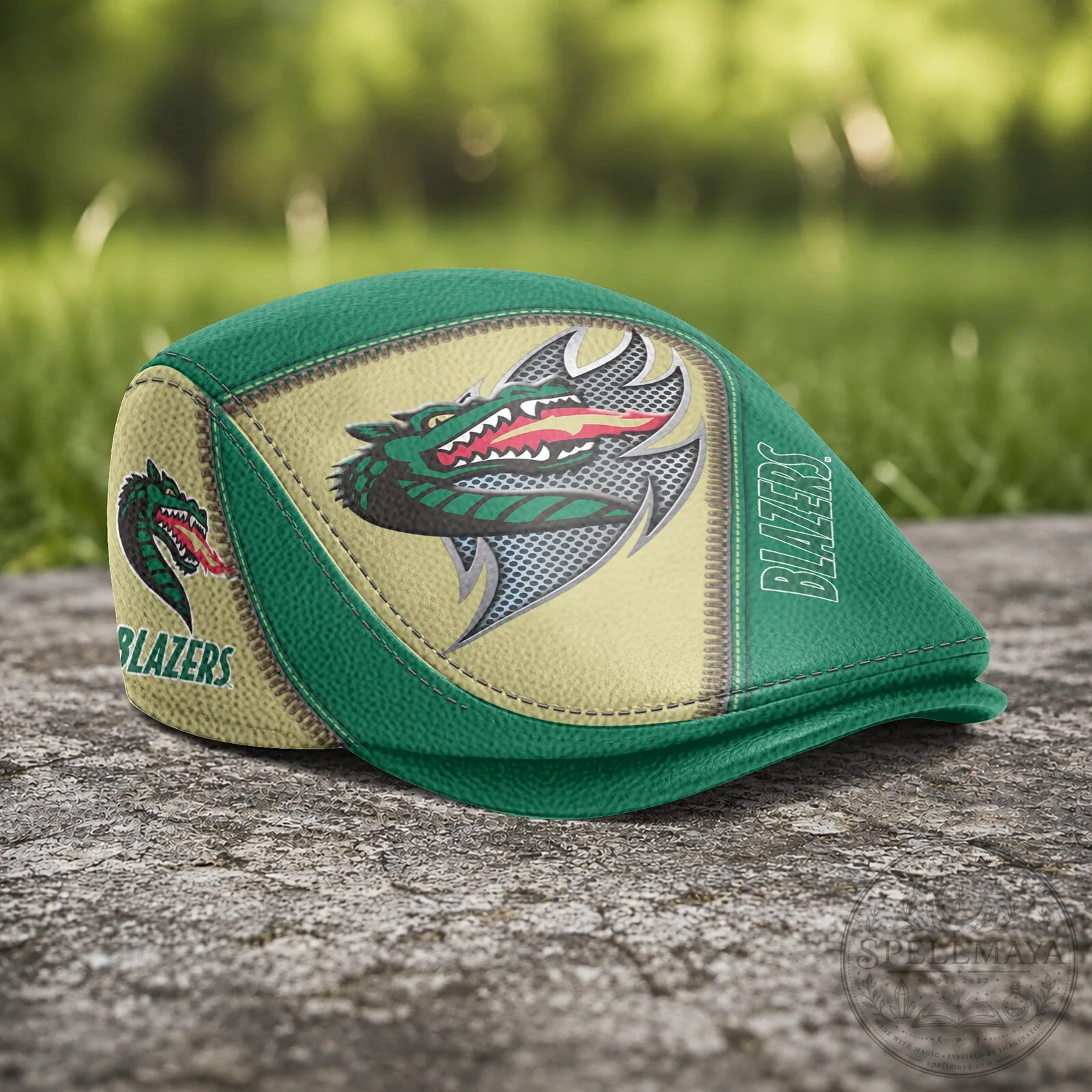 UAB Blazers Dragon Logo Green Flat Cap Hat 1 UAB Blazers Dragon Logo Green Flat Cap Hat