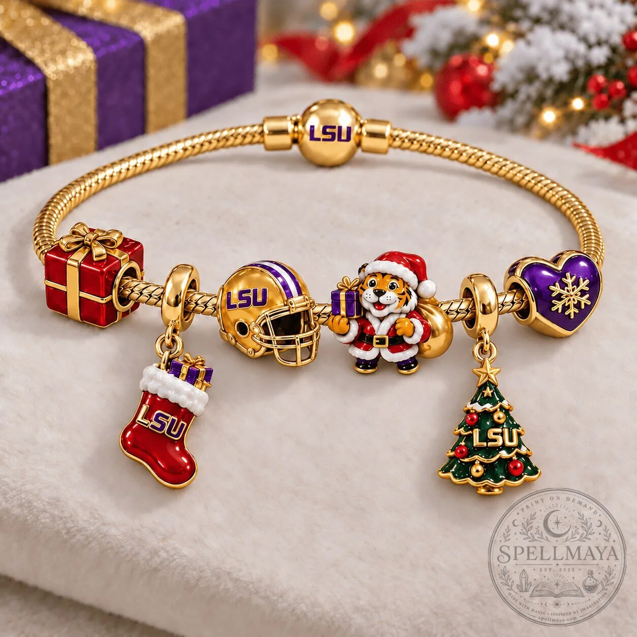 Louisiana State University Tigers Christmas Charm Bracelet 6 Louisiana State University Tigers Christmas Charm Bracelet