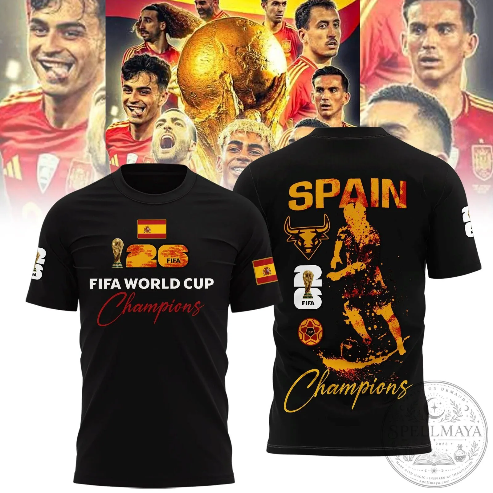 Black T-Shirt Celebrating Spain’s FIFA World Cup Champions Football Team