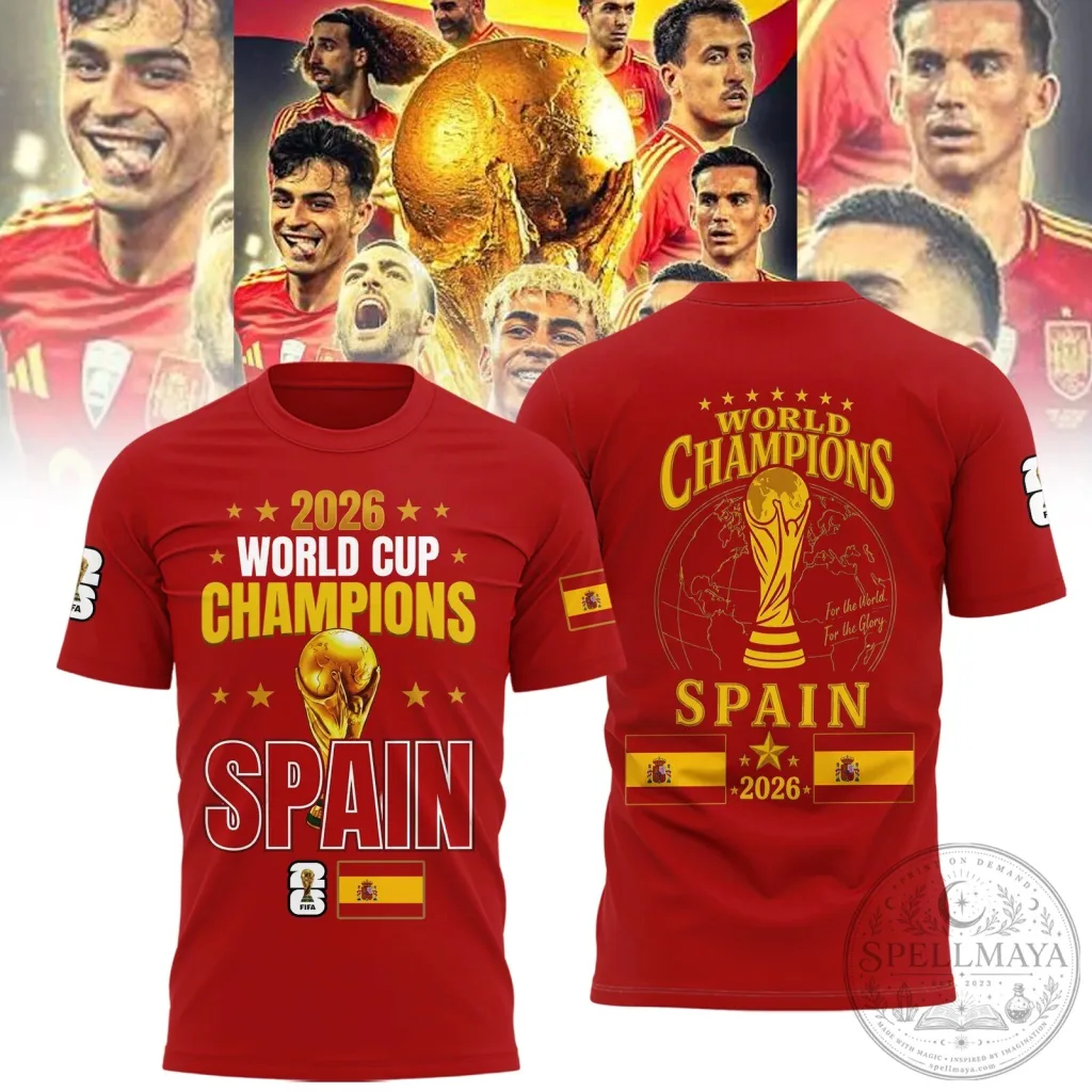 2026 World Cup Champions Red T-Shirt for Spain National Football Team 2026 World Cup Champions Red T-Shirt for Spain National Football Team