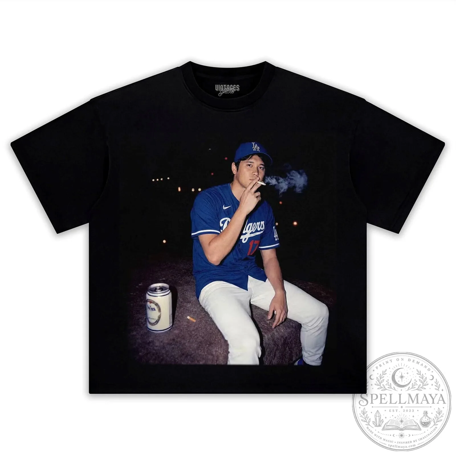 Smoking Los Angeles Dodgers Baseball T-Shirt for Shohei Ohtani Fans