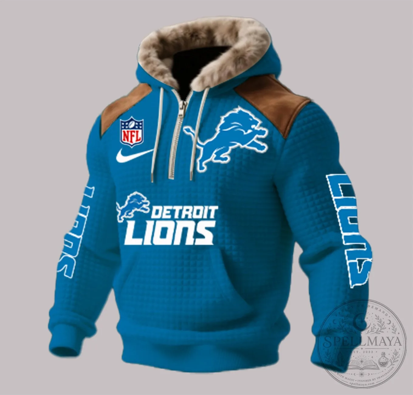 Detroit Lions National Football League Blue Fur Lined Winter Hoodie
