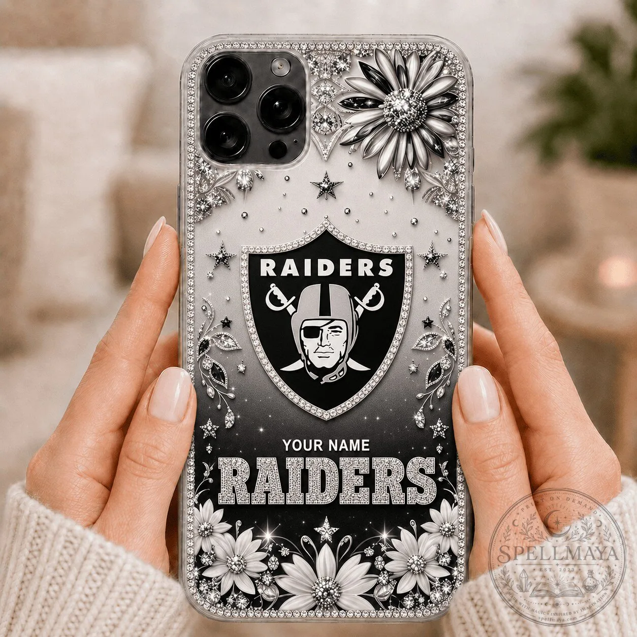Las Vegas Raiders NFL Football Team Personalized Phone Case with Rhinestones