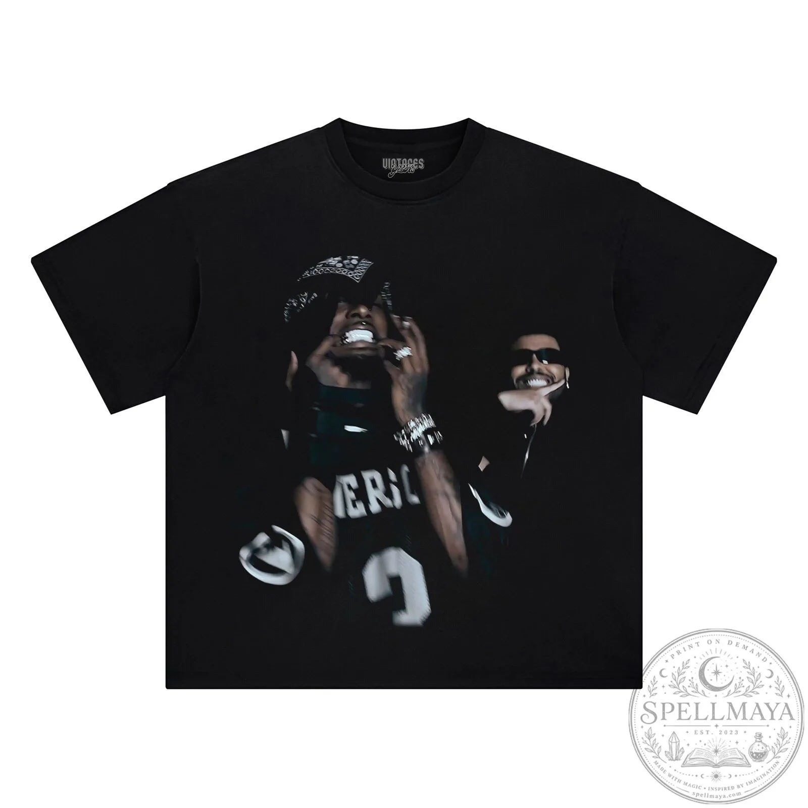 Playboi Carti and The Weeknd Black Graphic Print T-Shirt