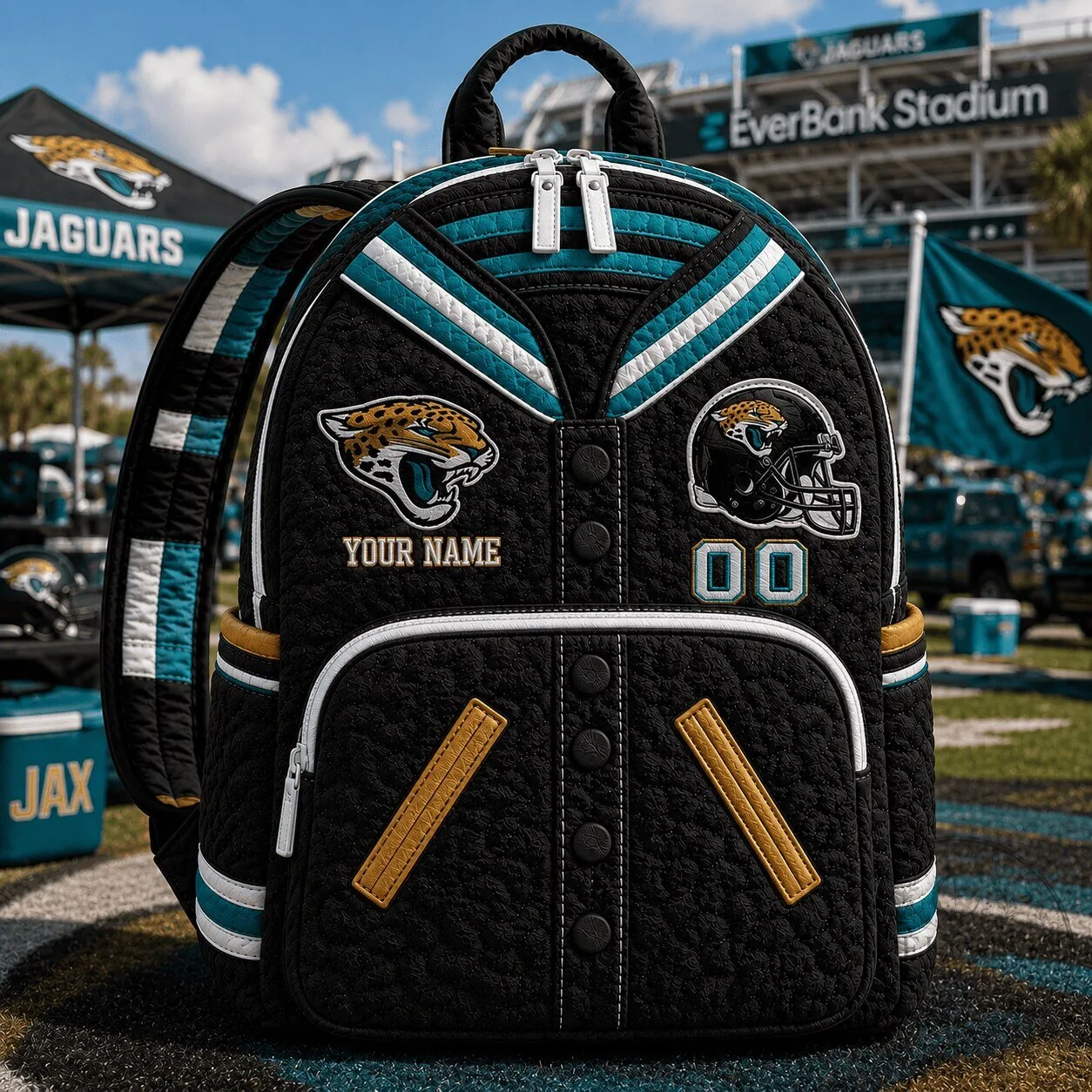 Jacksonville Jaguars NFL Premium Varsity Quilted Backpack Personalized Gift