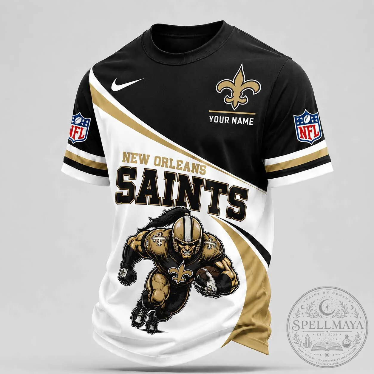 New Orleans Saints Football Team Black Gold White NFL Fan T-Shirt 2 New Orleans Saints Football Team Black Gold White NFL Fan T-Shirt