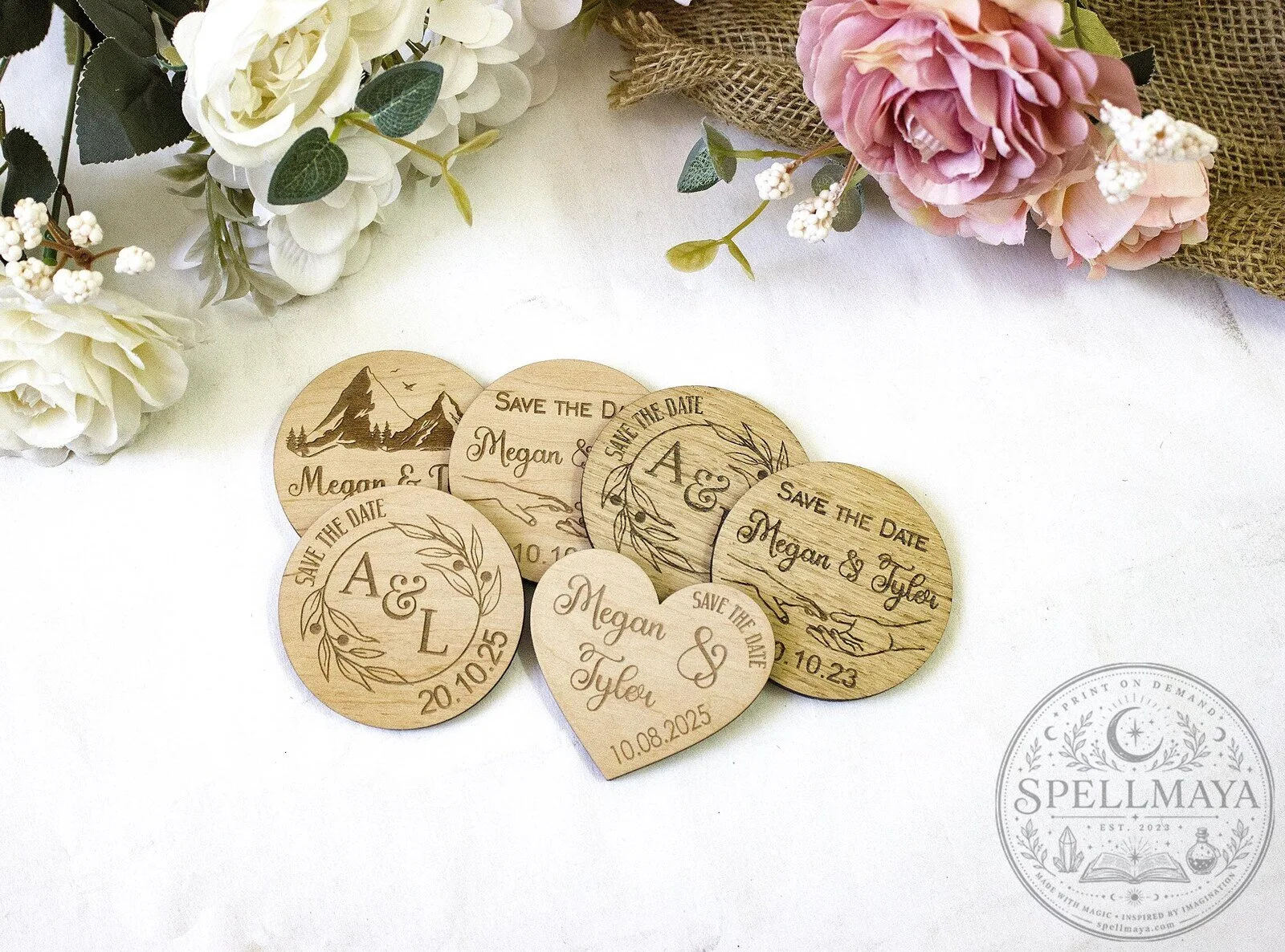 Personalized Save The Date Wedding Favor Magnet Rustic Wooden Custom Invitation