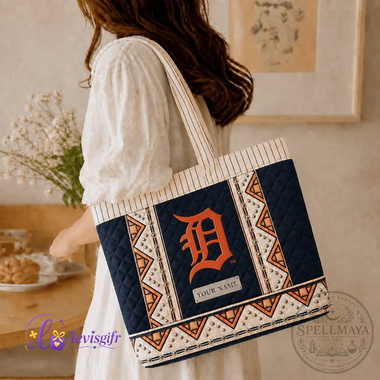 Detroit Tigers Baseball Team Quilted Tote Bag Personalized Gift For Fans