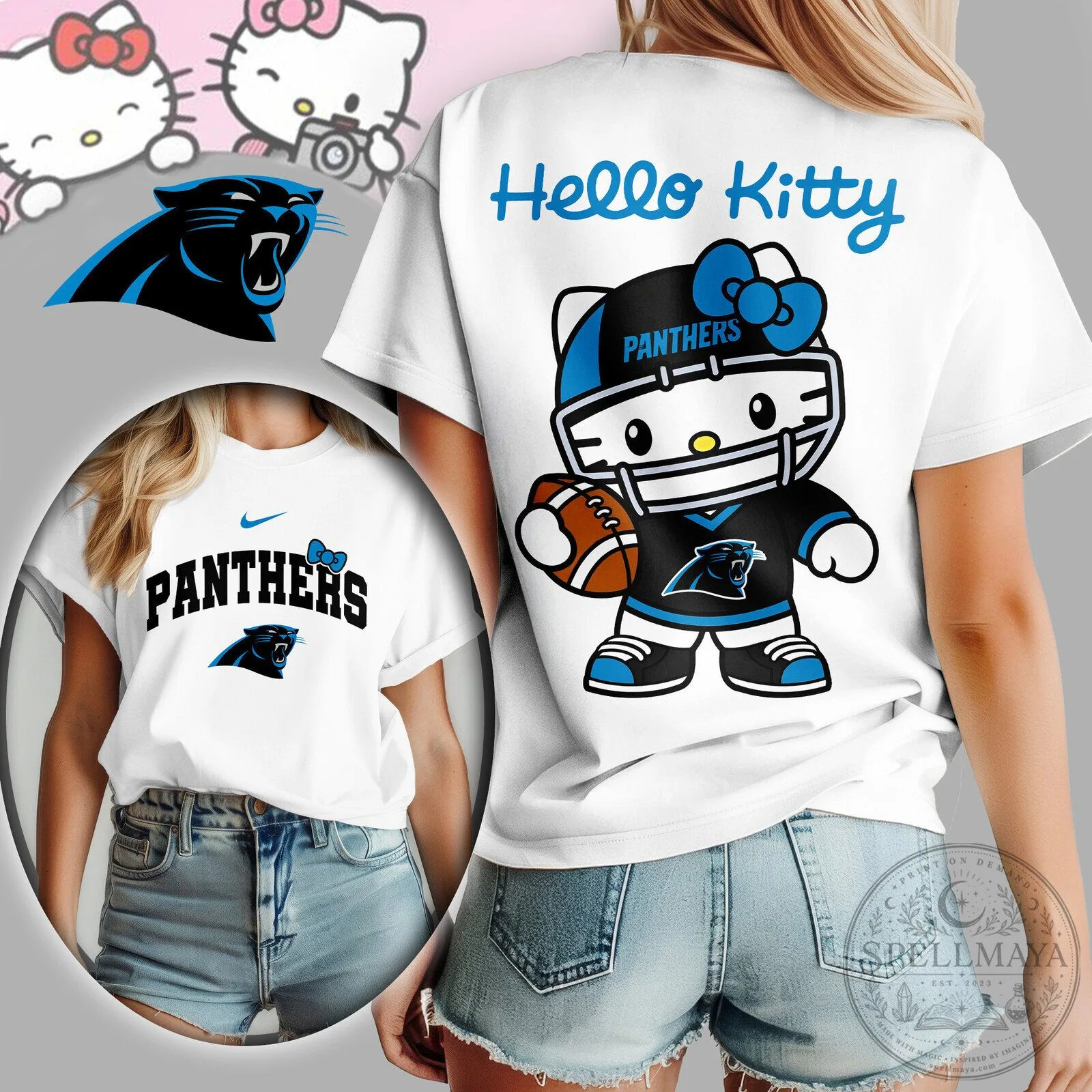 Carolina Panthers Hello Kitty Football Fan White T-Shirt