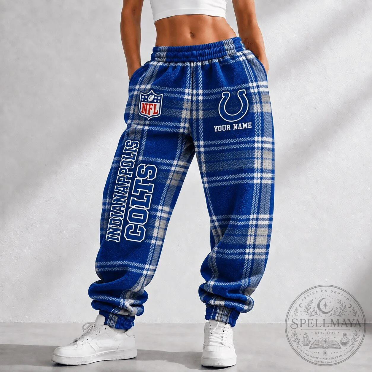 Indianapolis Colts NFL Plaid Custom Name Blue Football Team Fan Pants 1 Indianapolis Colts NFL Plaid Custom Name Blue Football Team Fan Pants