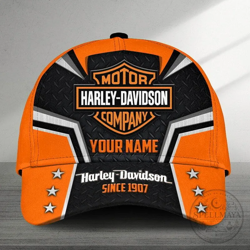 Harley-Davidson Personalized Name Motor Company Since 1907 Orange Cap Hat 1 Harley-Davidson Personalized Name Motor Company Since 1907 Orange Cap Hat