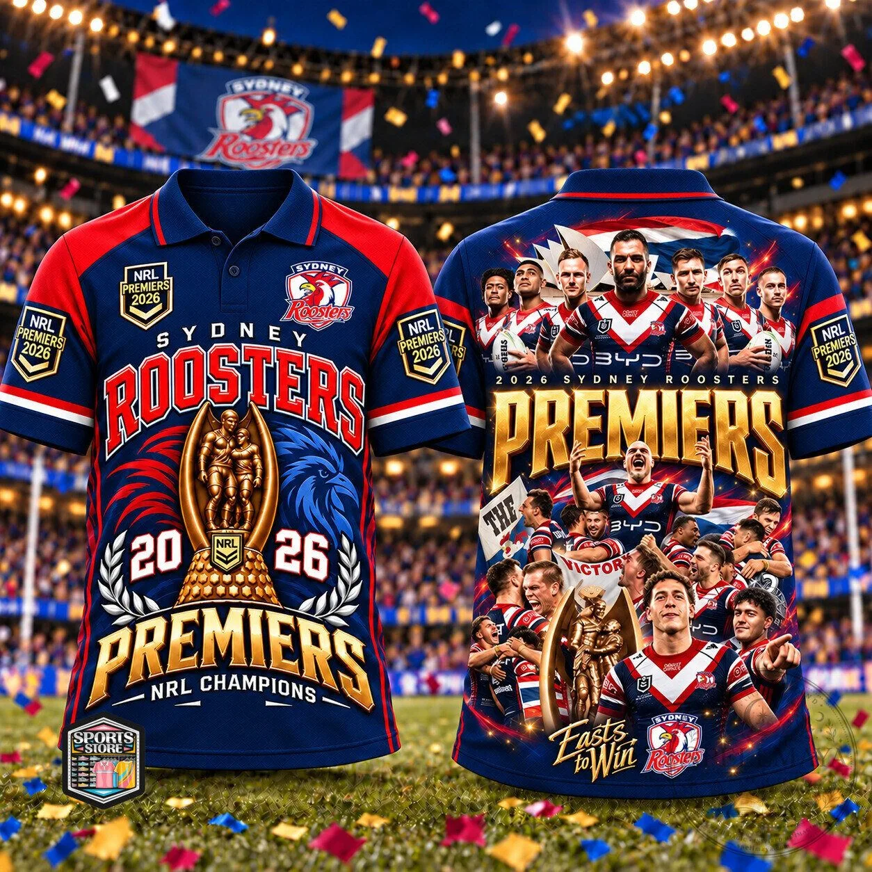 Sydney Roosters NRL Champions 2026 Premiers Rugby League Polo Shirt 1 Sydney Roosters NRL Champions 2026 Premiers Rugby League Polo Shirt