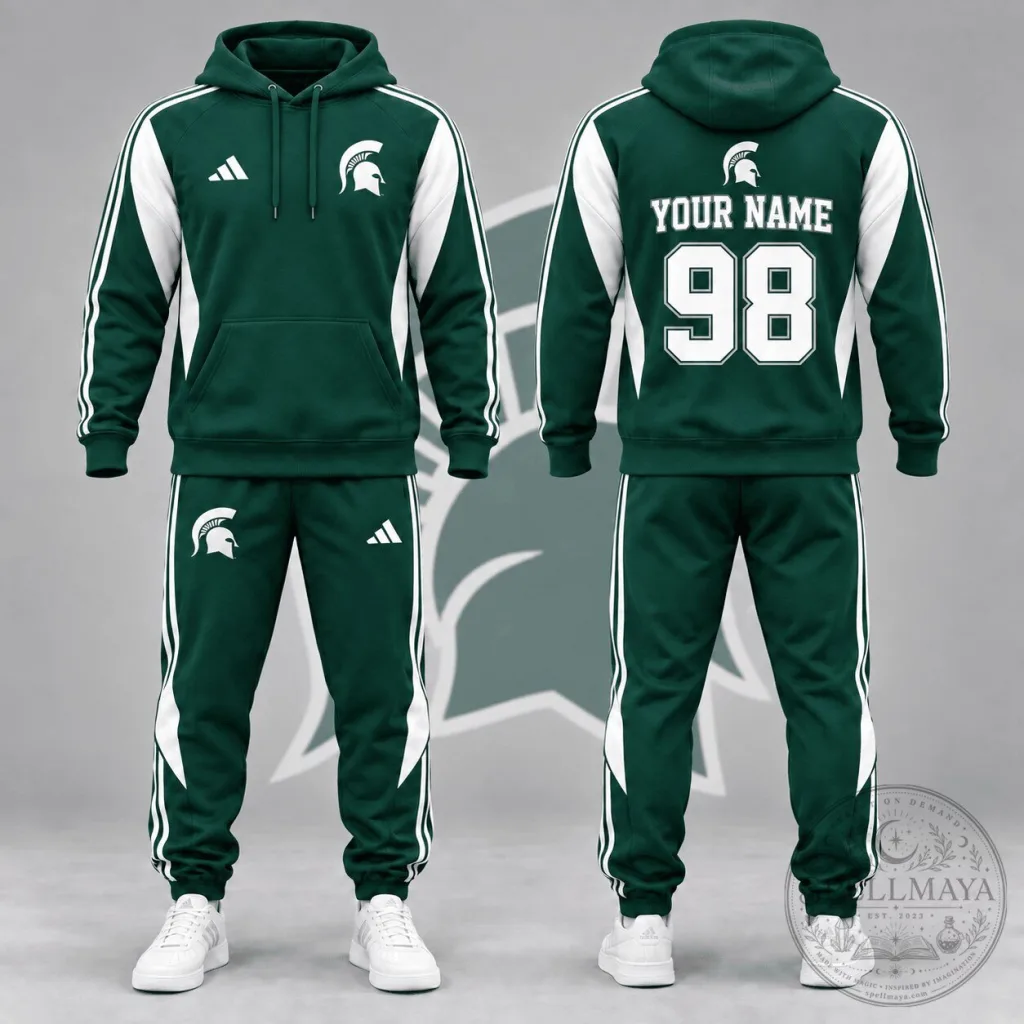 Michigan State Spartans Personalized Hoodie and Jogger Tracksuit Michigan State Spartans Personalized Hoodie and Jogger Tracksuit