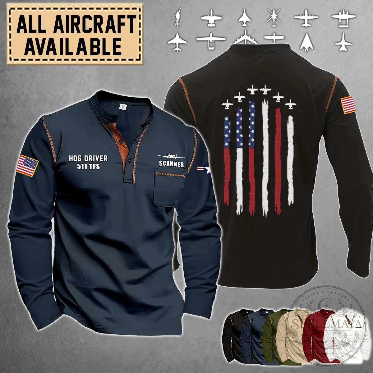 A-10 Thunderbolt II Hog Driver 511 TFS American Flag Long-Sleeve Shirt