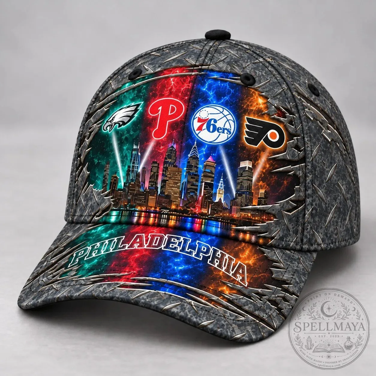 Philadelphia Sports Teams Metallic Skyline Diamond Plate Cap Hat 15 Philadelphia Sports Teams Metallic Skyline Diamond Plate Cap Hat