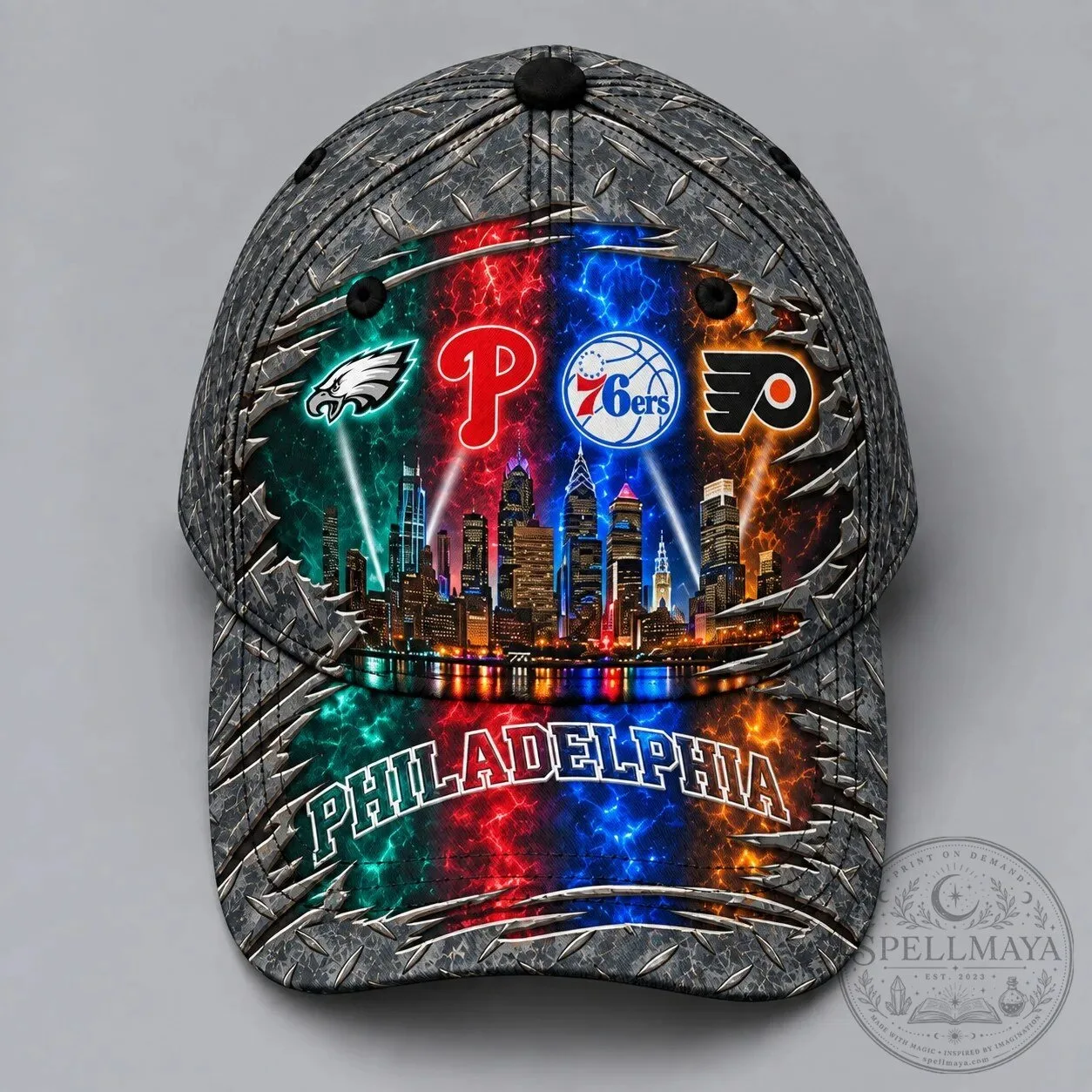 Philadelphia Sports Teams Metallic Skyline Diamond Plate Cap Hat 19 Philadelphia Sports Teams Metallic Skyline Diamond Plate Cap Hat