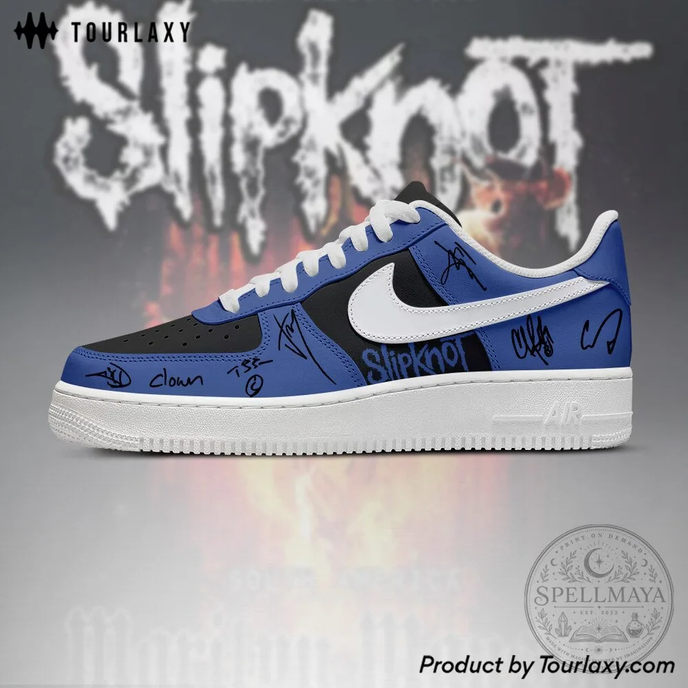 Slipknot Band Autographs Blue and Black Custom Designed Shoes