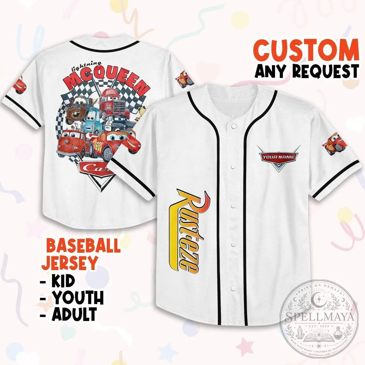Disney Pixar Cars Baseball Jersey featuring Lightning McQueen Rusteze