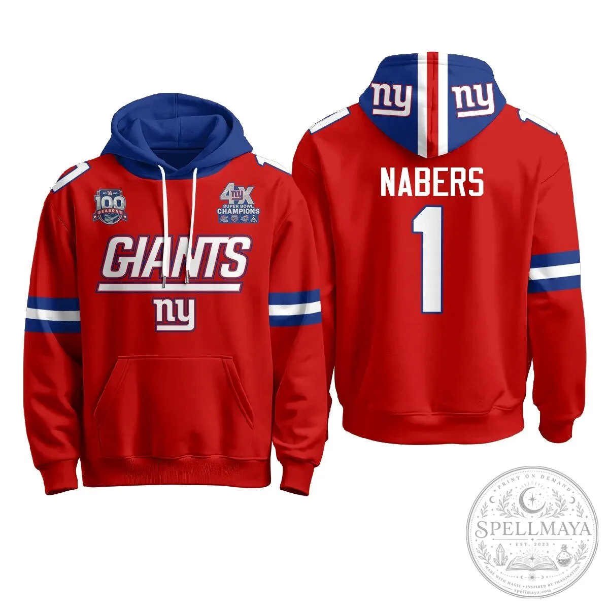 New York Giants Four Time Super Bowl Champions Red Football Hoodie