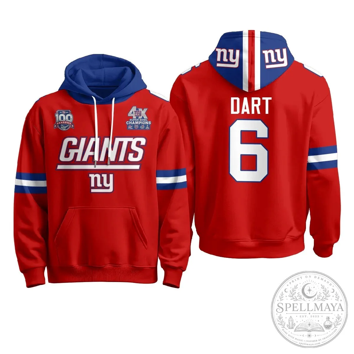 New York Giants Four Time Super Bowl Champions Red Football Hoodie 39 New York Giants Four Time Super Bowl Champions Red Football Hoodie