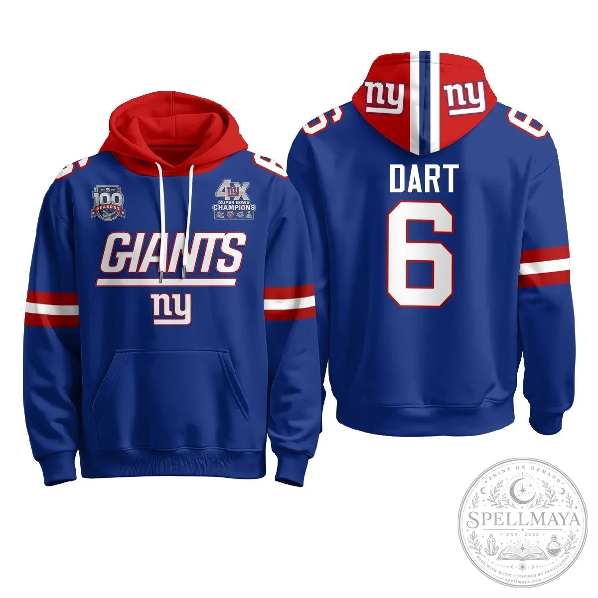 New York Giants Four Time Super Bowl Champions Red Football Hoodie 40 New York Giants Four Time Super Bowl Champions Red Football Hoodie