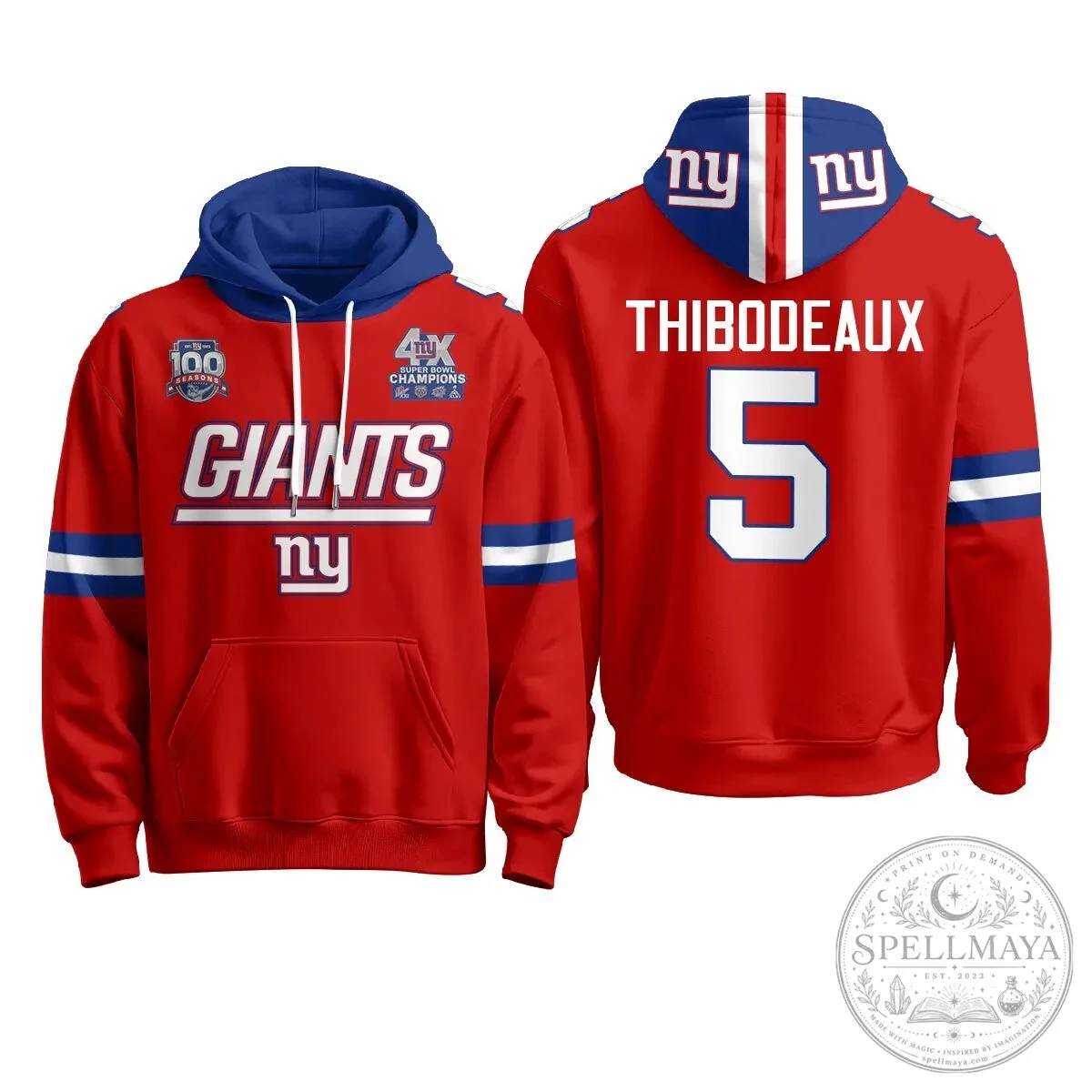 New York Giants Four Time Super Bowl Champions Red Football Hoodie 41 New York Giants Four Time Super Bowl Champions Red Football Hoodie