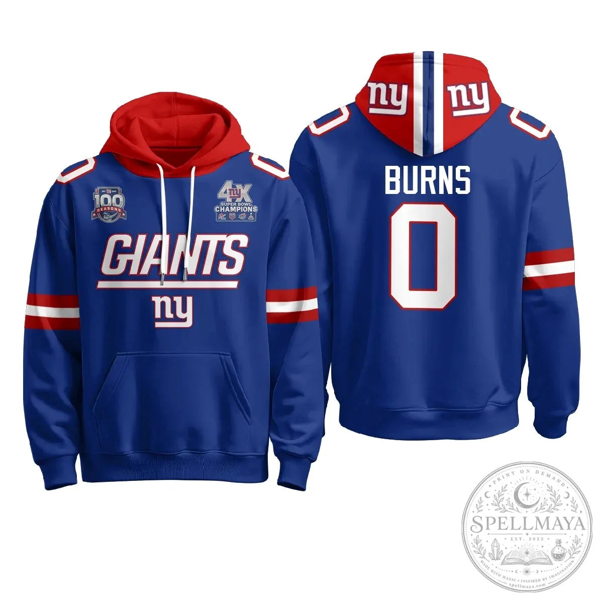 New York Giants Four Time Super Bowl Champions Red Football Hoodie 44 New York Giants Four Time Super Bowl Champions Red Football Hoodie