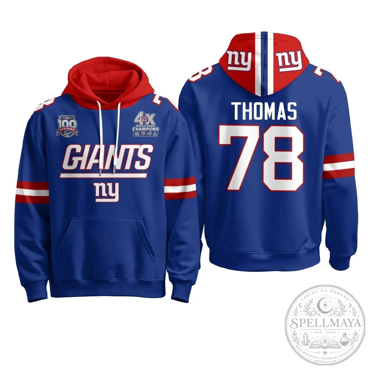 New York Giants Four Time Super Bowl Champions Red Football Hoodie 46 New York Giants Four Time Super Bowl Champions Red Football Hoodie