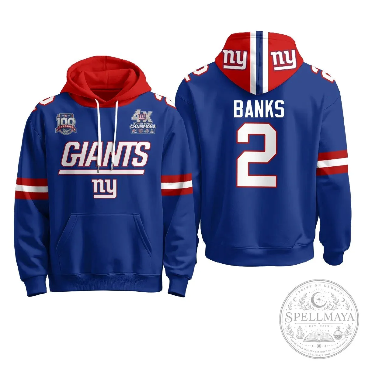 New York Giants Four Time Super Bowl Champions Red Football Hoodie 47 New York Giants Four Time Super Bowl Champions Red Football Hoodie