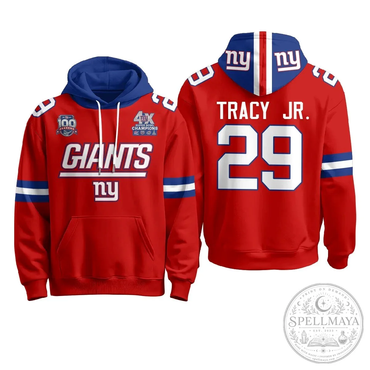 New York Giants Four Time Super Bowl Champions Red Football Hoodie 49 New York Giants Four Time Super Bowl Champions Red Football Hoodie
