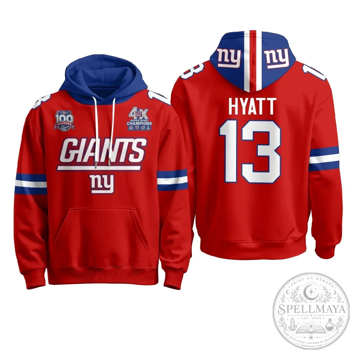 New York Giants Four Time Super Bowl Champions Red Football Hoodie 51 New York Giants Four Time Super Bowl Champions Red Football Hoodie