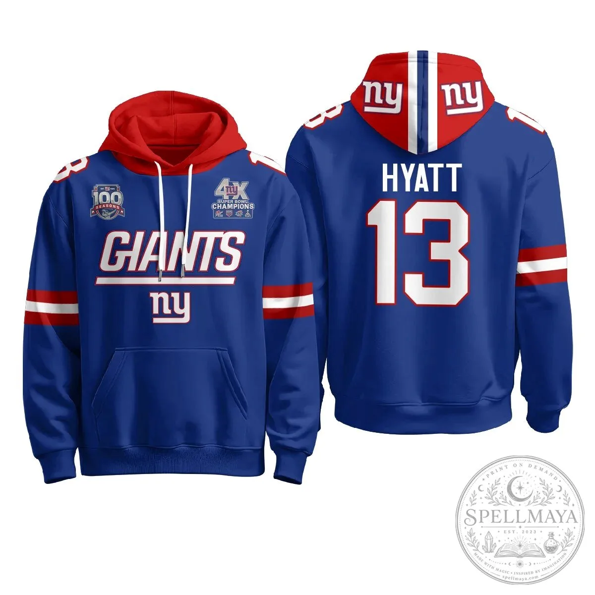 New York Giants Four Time Super Bowl Champions Red Football Hoodie 52 New York Giants Four Time Super Bowl Champions Red Football Hoodie