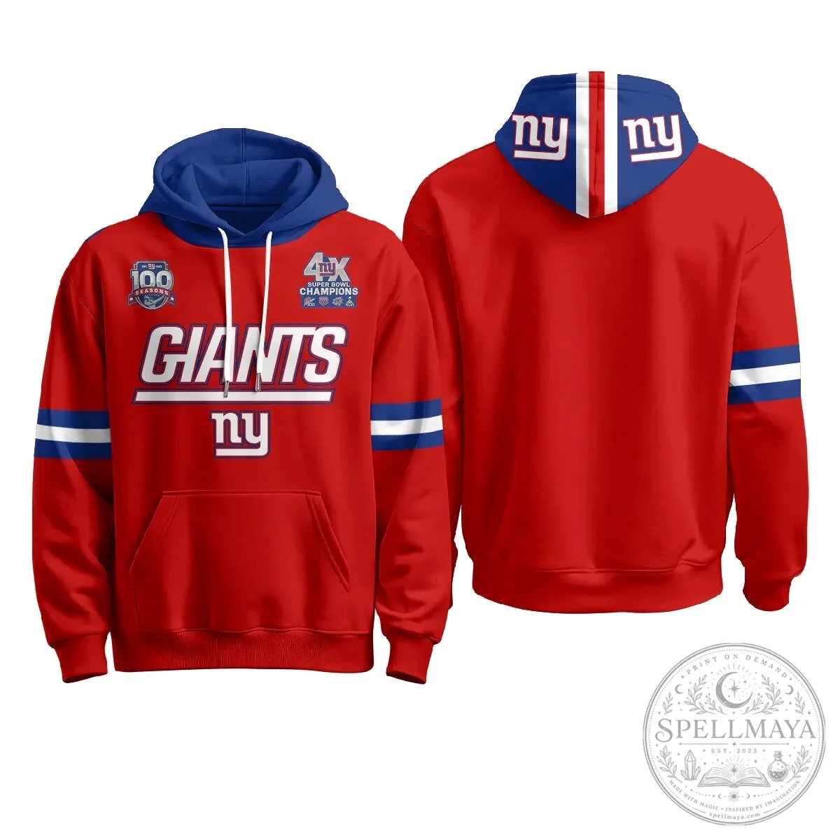 New York Giants Four Time Super Bowl Champions Red Football Hoodie 53 New York Giants Four Time Super Bowl Champions Red Football Hoodie