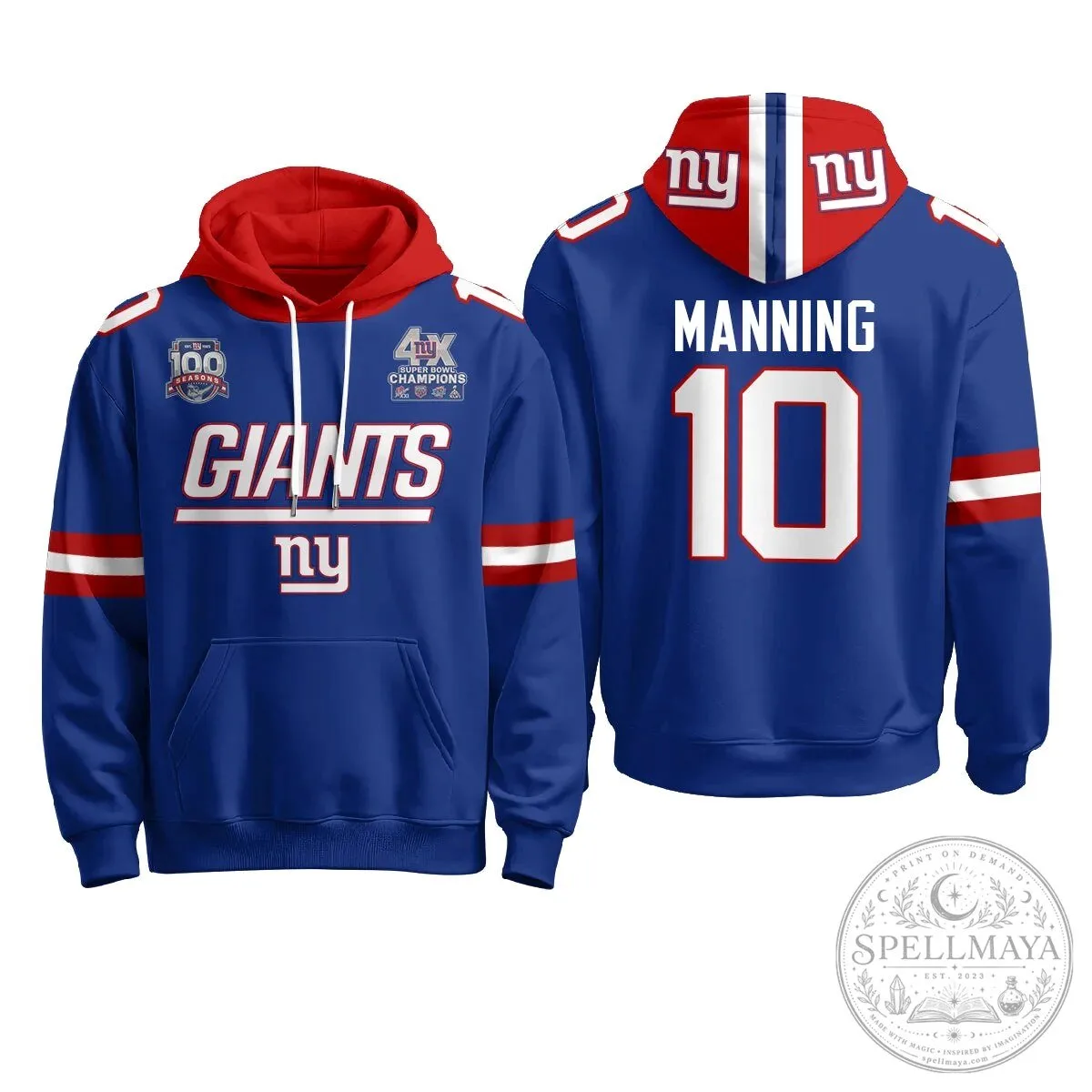 New York Giants Four Time Super Bowl Champions Red Football Hoodie 56 New York Giants Four Time Super Bowl Champions Red Football Hoodie