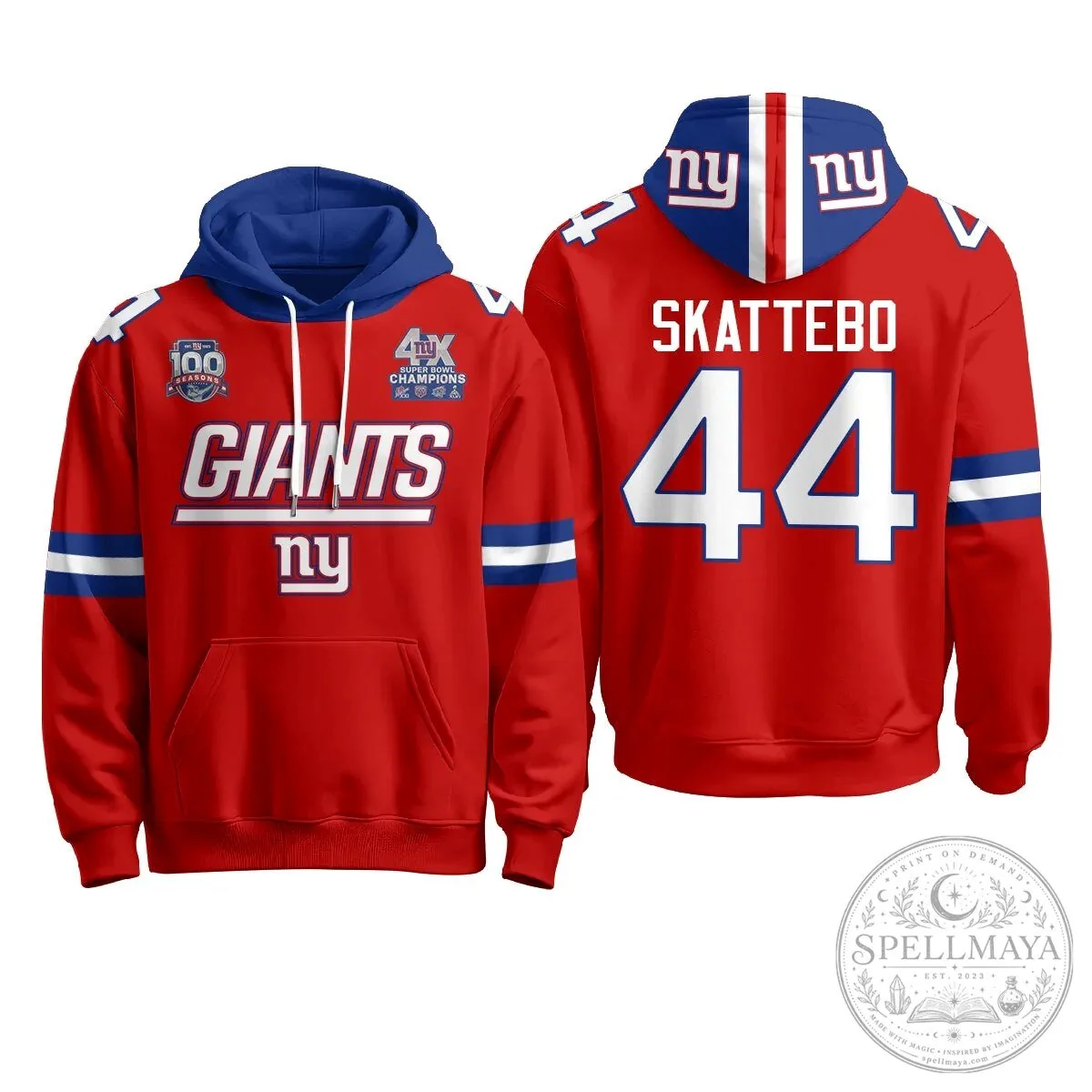 New York Giants Four Time Super Bowl Champions Red Football Hoodie 57 New York Giants Four Time Super Bowl Champions Red Football Hoodie
