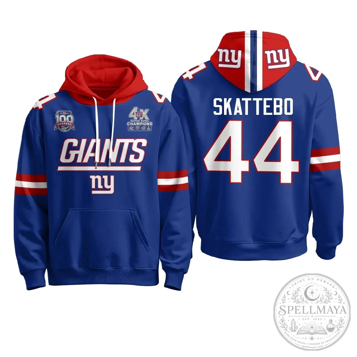 New York Giants Four Time Super Bowl Champions Red Football Hoodie 58 New York Giants Four Time Super Bowl Champions Red Football Hoodie