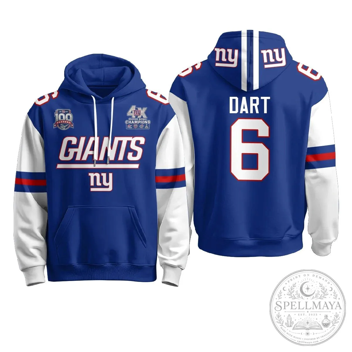 New York Giants Four Time Super Bowl Champions Red Football Hoodie 60 New York Giants Four Time Super Bowl Champions Red Football Hoodie