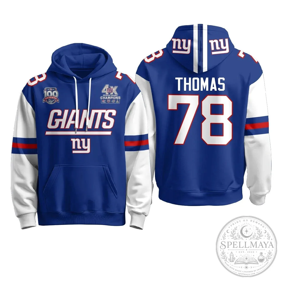 New York Giants Four Time Super Bowl Champions Red Football Hoodie 63 New York Giants Four Time Super Bowl Champions Red Football Hoodie