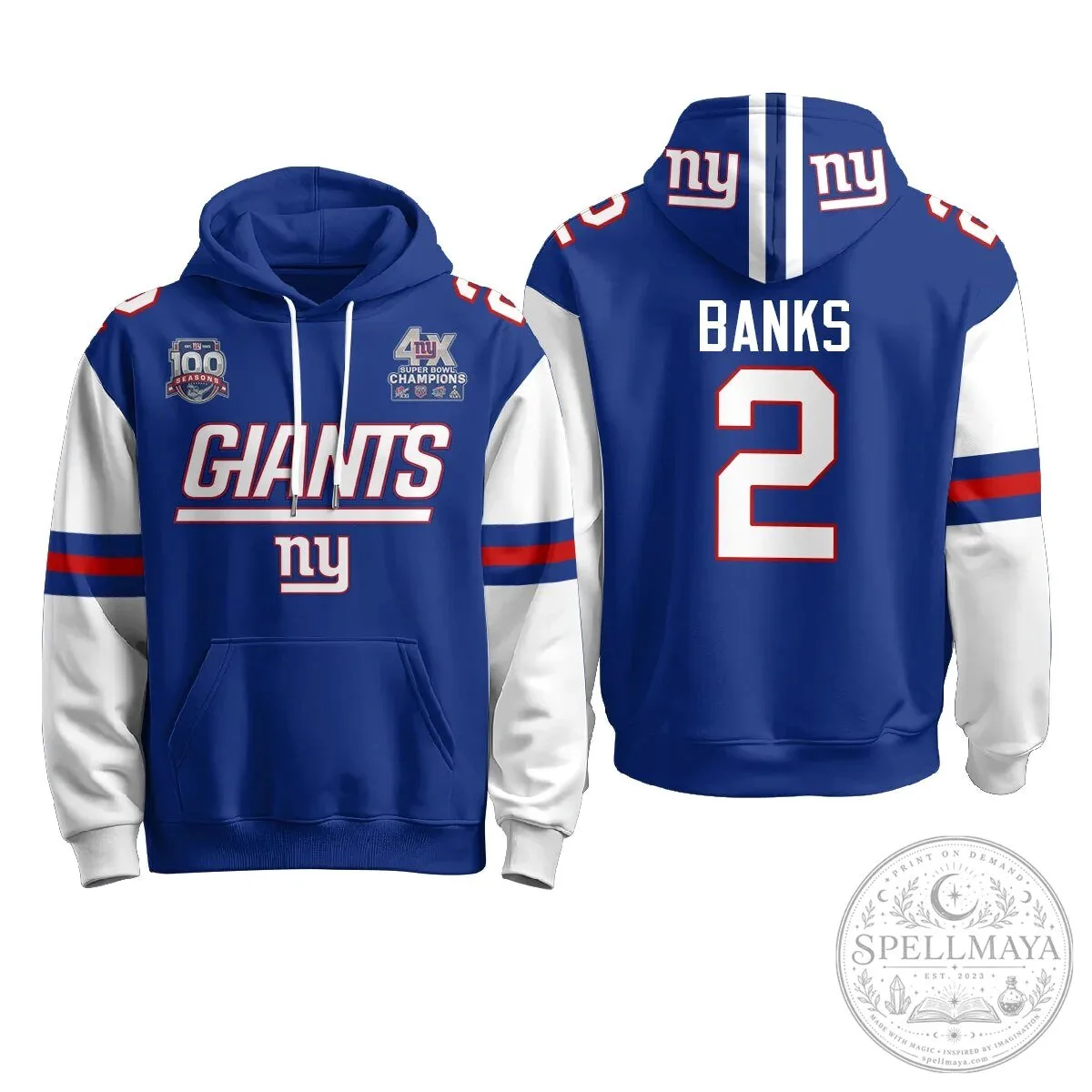 New York Giants Four Time Super Bowl Champions Red Football Hoodie 64 New York Giants Four Time Super Bowl Champions Red Football Hoodie