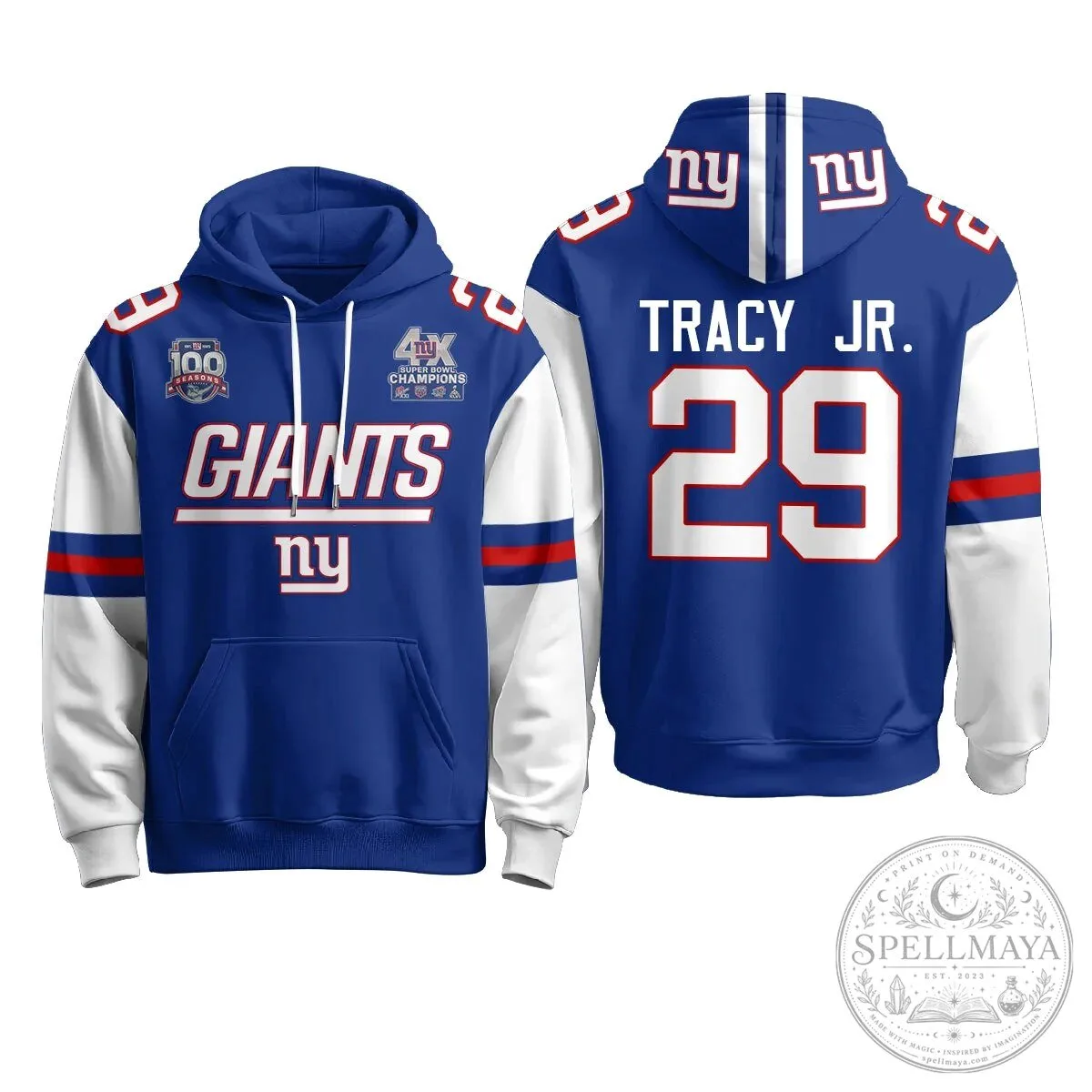 New York Giants Four Time Super Bowl Champions Red Football Hoodie 65 New York Giants Four Time Super Bowl Champions Red Football Hoodie