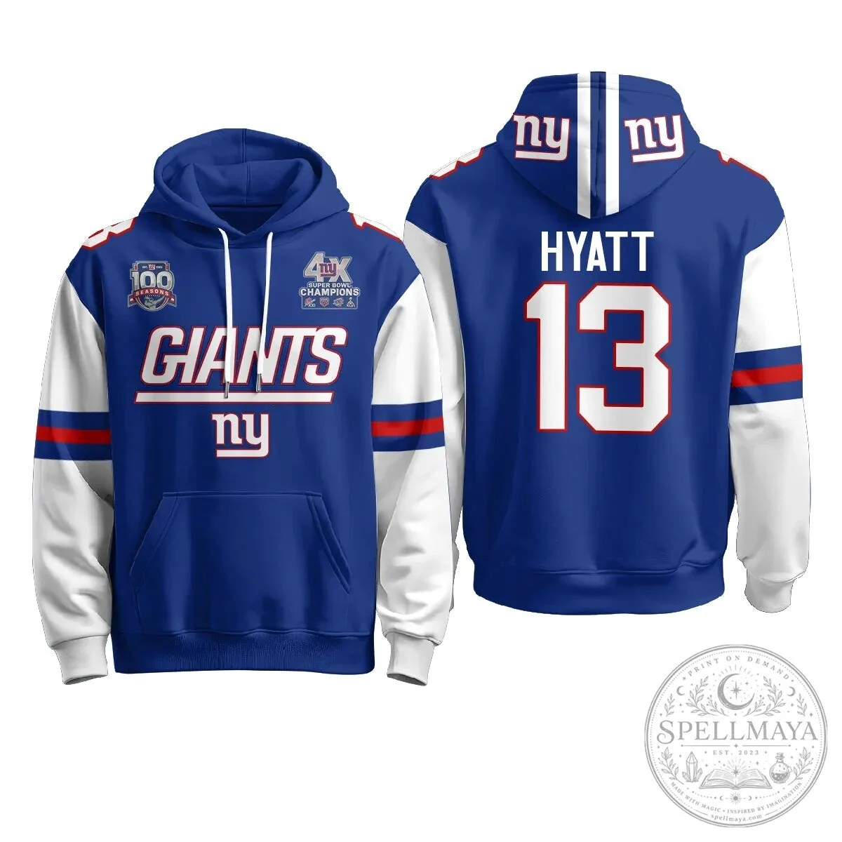 New York Giants Four Time Super Bowl Champions Red Football Hoodie 66 New York Giants Four Time Super Bowl Champions Red Football Hoodie