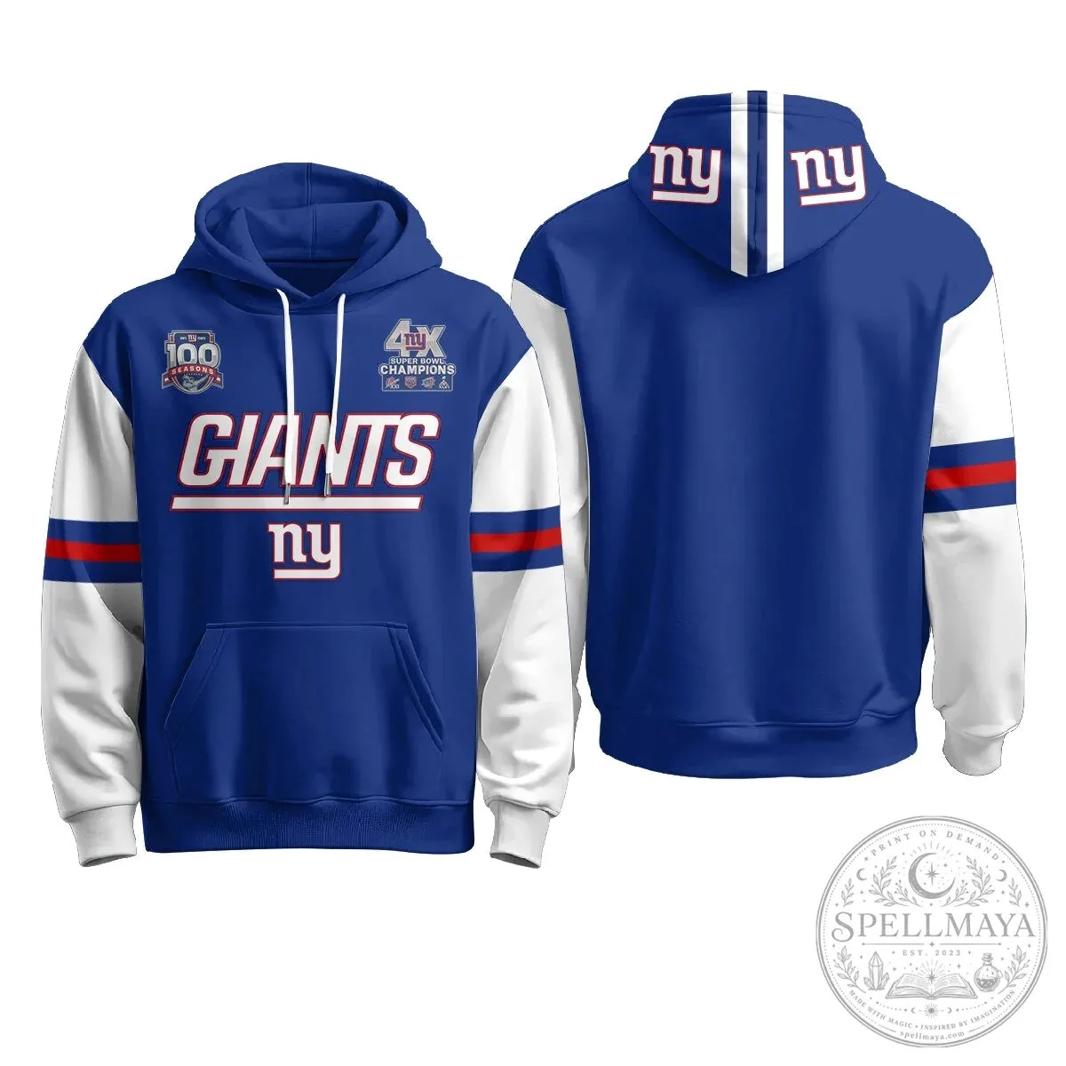 New York Giants Four Time Super Bowl Champions Red Football Hoodie 67 New York Giants Four Time Super Bowl Champions Red Football Hoodie